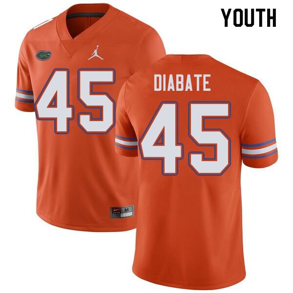 NCAA Florida Gators Mohamoud Diabate Youth #45 Jordan Brand Orange Stitched Authentic College Football Jersey ZDW1164QZ